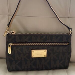 Michael Kors Black and Gold Monogram Wristlet